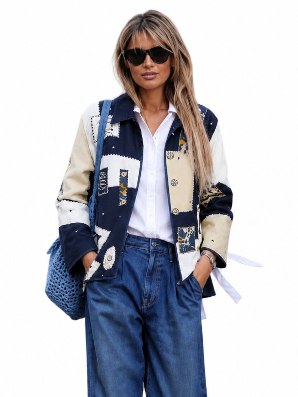 Boho artistic Patchwork jacket, cotton/linen blend